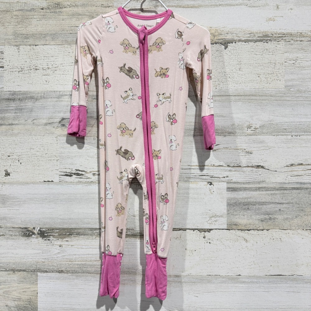 Angel Dear Footie Pajamas Girls 3-6M Pink Puppy Bamboo Viscose Sleepwear EUC